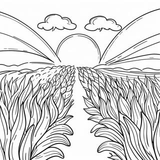 Golden Wheat Field Coloring Page | Wheat coloring page