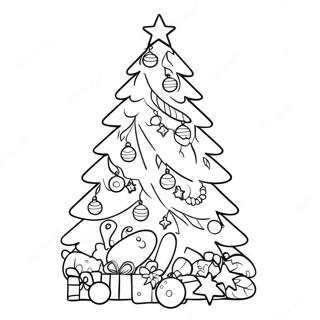 Festive Christmas Tree with Ornaments Coloring Page | Christmas Food coloring page