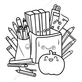 Cheerful Back to School Supplies Coloring Page | Back to School 3rd Grade coloring page