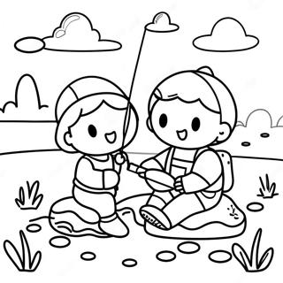 Cute Kids Fishing by the Lake Coloring Page | Gone Fishing coloring page
