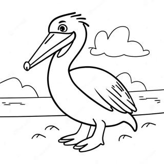 Colorful Pelican on the Beach Coloring Page | Pelican coloring page