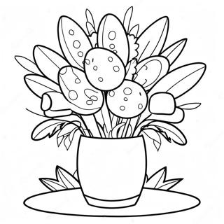 Colorful Easter Flower Bouquet Coloring Page | Easter Flowers coloring page