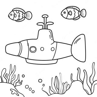 Colorful Yellow Submarine Underwater Scene Coloring Page | Yellow Submarine coloring page