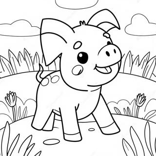 Happy Piglet in a Field Coloring Page | Piglet coloring page