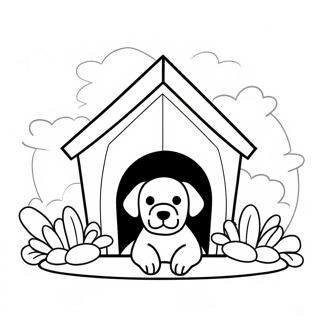 Colorful Dog House with Flowers Coloring Page | Dog House coloring page