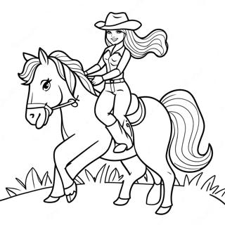 Cowgirl Barbie som rider på en häst färgläggningssida | Cowgirl Barbie målarbild