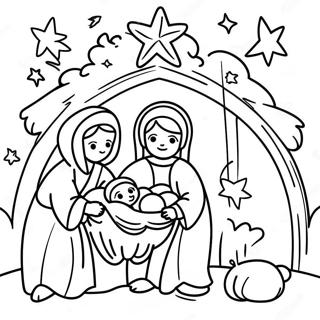 Joyful Nativity Scene Coloring Page | Christmas Bible Verse coloring page