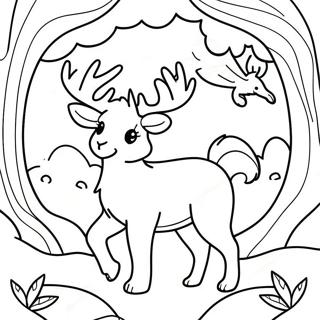 Enchanted Forest with Magical Creatures Coloring Page | Enchanted Mystical coloring page