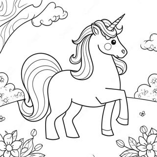 Whimsical Unicorn in a Dreamy Landscape Coloring Page | Enchanted Mystical coloring page