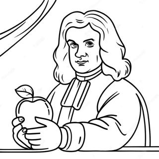 Isaac Newton with Apple Coloring Page | Isaac Newton coloring page