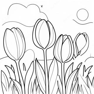 Realistic Tulip Garden Coloring Page | Realistic Tulip coloring page