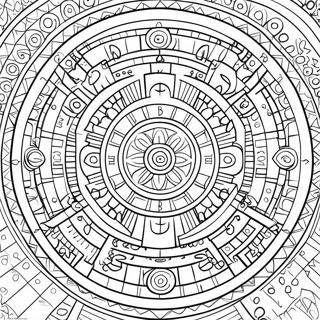 Aztec Calendar Detailed Coloring Page | Aztec Calendar coloring page