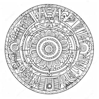 Intricate Aztec Calendar Coloring Page | Aztec Calendar coloring page