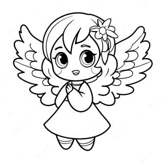 Cute Anime Angel with Big Wings Coloring Page | Anime Angel coloring page