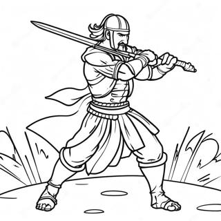 Sanemi in Battle Pose Coloring Page | Sanemi coloring page