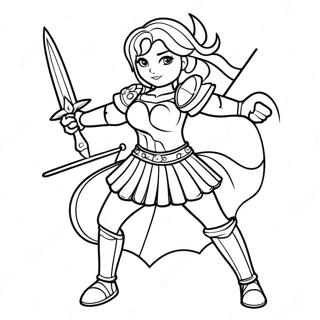 Female Warrior with Sword Coloring Page | Female Warrior coloring page