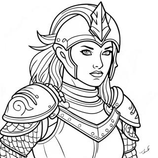 Fierce Female Warrior in Battle Armor Coloring Page | Female Warrior coloring page