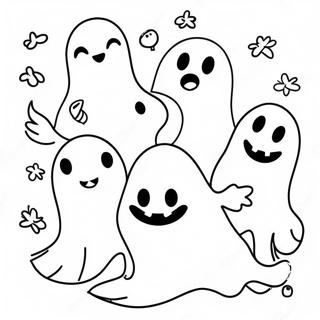 Spooky Ghosts Halloween Doodle Art Coloring Page | Halloween Doodle Art coloring page