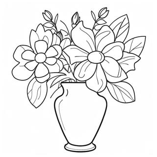 Flower Vase with Colorful Flowers Coloring Page | Flower Vase coloring page