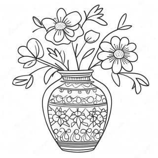 Elegant Flower Vase Coloring Page | Flower Vase coloring page