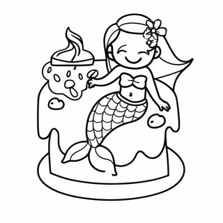 Mermaid Cake with Colorful Sprinkles Coloring Page | Mermaid Cake coloring page