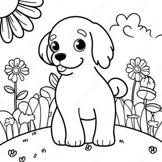 Playful Cavapoo in a Flower Field Coloring Page | Cavapoo coloring page