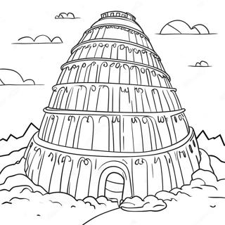 Colorful Tower of Babel Scene Coloring Page | Tower of Babel coloring page