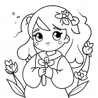 Cute Anime Girl with Flowers Coloring Page | Anime Beauty coloring page