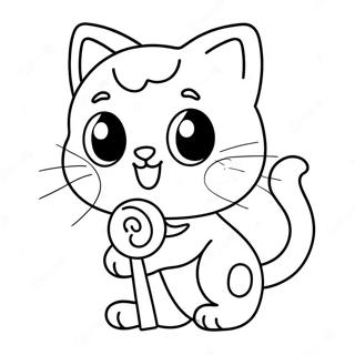 Cute Candy Cat with Lollipop Coloring Page | Candy Cat coloring page