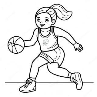 Girl Basketball Player Dribbling Coloring Page | Girl Basketball coloring page