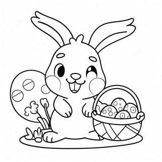 Cute Bunny with Easter Basket Coloring Page | Easter Basket coloring page