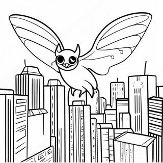 Mothman Flying Over the City Coloring Page | Mothman coloring page