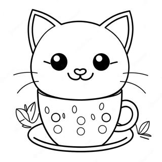 Cute Cat in Cup Coloring Page | Cat in Cup coloring page