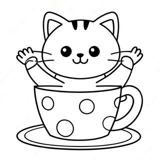 Playful Cat in a Colorful Cup Coloring Page | Cat in Cup coloring page