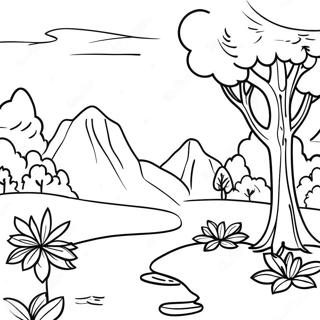 Outdoor Scenic Landscape Coloring Page | Outdoor for Adults coloring page