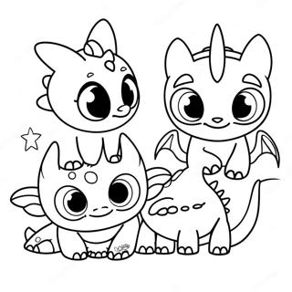 Cute Baby Toothless with Friends Coloring Page | Baby Toothless coloring page