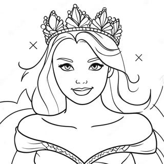 Elegant Ice Queen in a Sparkling Dress Coloring Page | Ice Queen coloring page