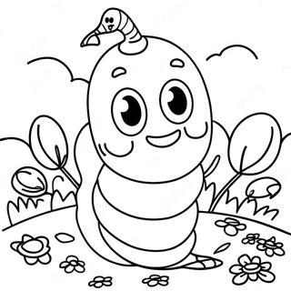 Happy Worm in the Garden Coloring Page | Pages Worm coloring page