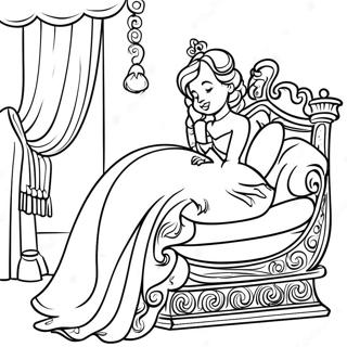 Elegant Princess Sleeping on a Pea Coloring Page | Princess and the Pea coloring page