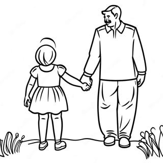 Daddy and Daughter Holding Hands Coloring Page | Daddy and Daughter coloring page