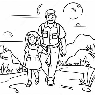Adventurous Daddy and Daughter Exploring Coloring Page | Daddy and Daughter coloring page