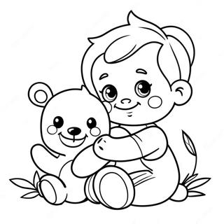 Cute Baby Boy with Teddy Bear Coloring Page | Baby Boy coloring page