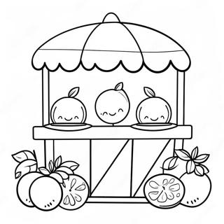 Cute Lemonade Stand with Smiling Lemons Coloring Page | Lemonade Stand coloring page
