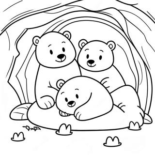 Cute Hibernating Bears in a Cozy Cave Coloring Page | Hibernating Bears coloring page