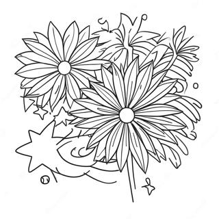 Colorful Fireworks Display Coloring Page | Easy Fireworks coloring page