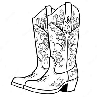 Hienot cowgirl-kengät värityssivu | Lehmityttösaappaat värityssivu