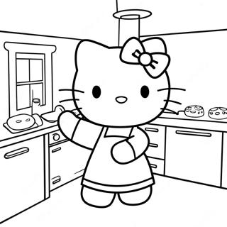Hello Kitty Cooking in the Kitchen Coloring Page | Hello Kitty Cooking coloring page