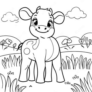 Cute Calf in a Meadow Coloring Page | Calf coloring page
