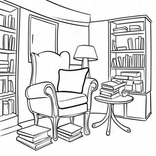 Cozy Reading Nook Library Coloring Page | Library coloring page