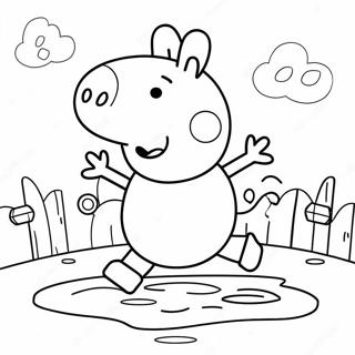 Peppa Pig Jumping in Muddy Puddles Coloring Page | Peppa Pig Muddy Puddles coloring page